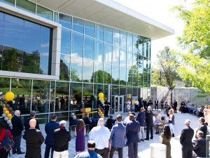 The ӰƬ community gathered to celebrate the renovated and expanded Ruth S. Harley University Center with a ribbon cutting. 