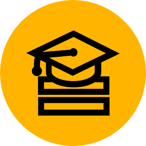 Icon showing a graduation cap on a rectangles used to represent a stack of concentrations 